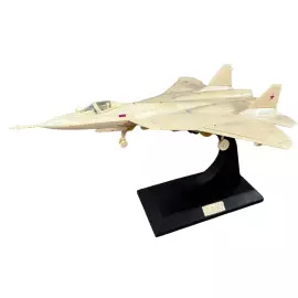 A composite model of the SU-57 mammoth tusk aircraft on a stand